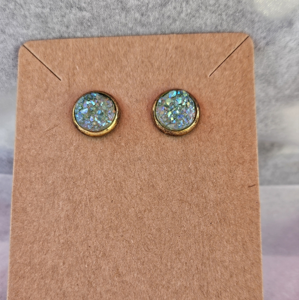 Gold and Iridescent Stud Earrings
